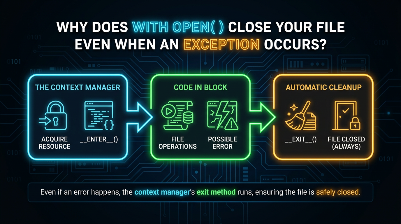 Why Does with open() Close Your File Even When an Exception Occurs?